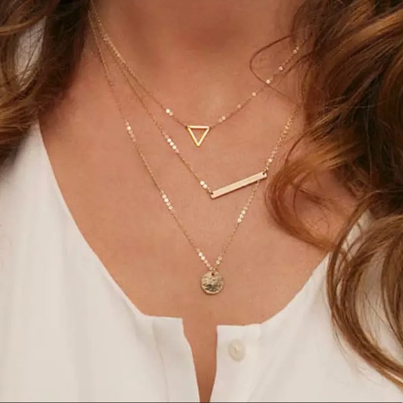 Jewelry - Gold Multilayer Triangle Bar Circle Necklace